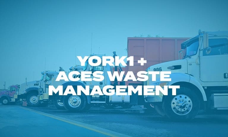 York1 + ACES Waste Management with images of trucks lined up in the background