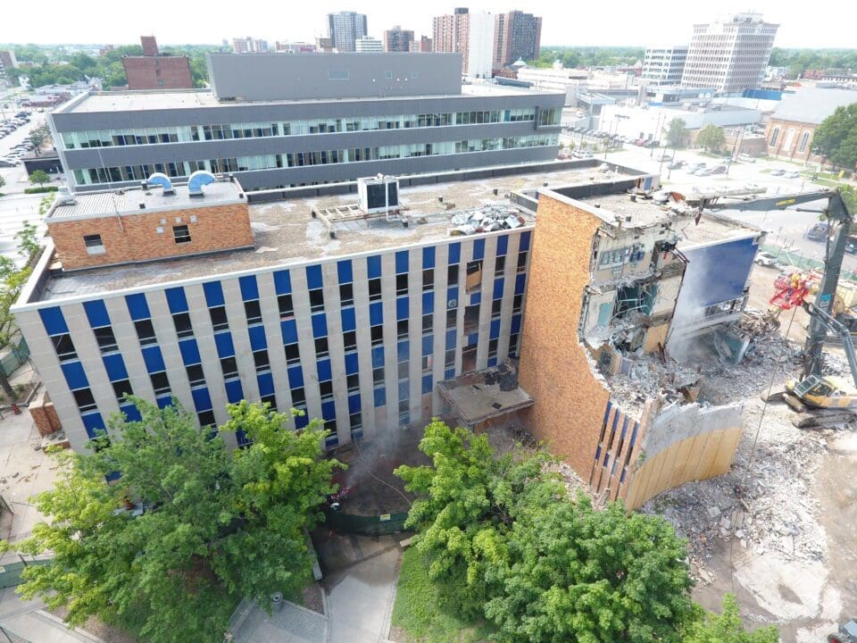 Selective demolition of Old City Hall in Windsor, Ontario.