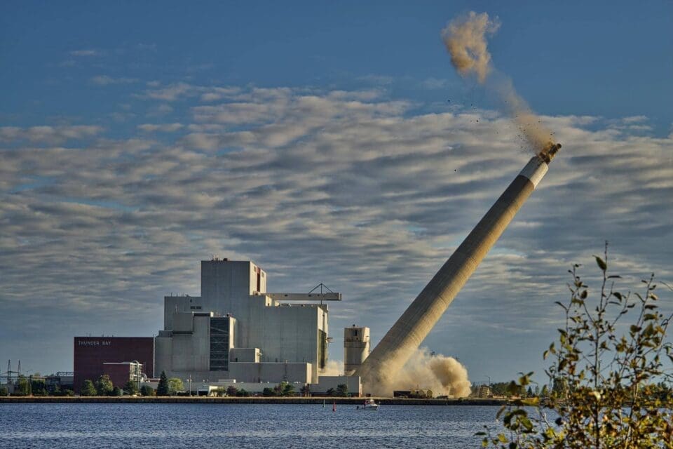 Stack felling at the former OPG plant in Thunder Bay