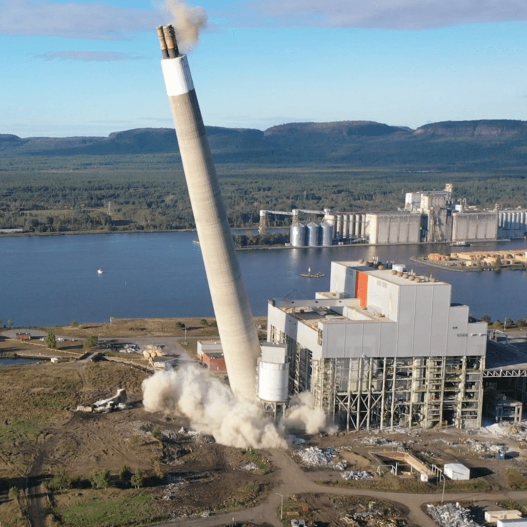 Stack felling at the former OPG plant in Thunder Bay