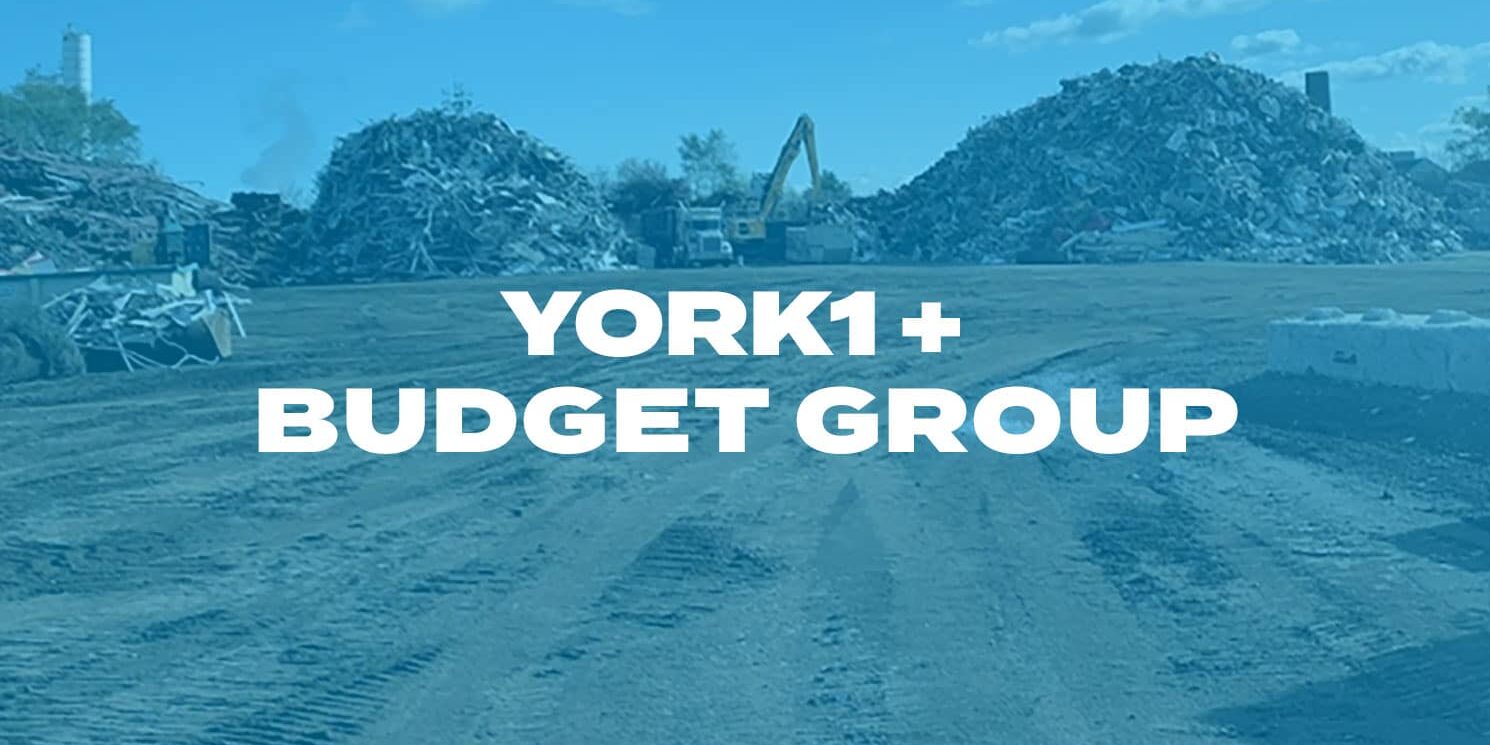 YORK1 + Budget Group on blue overlay on top of scrap yard