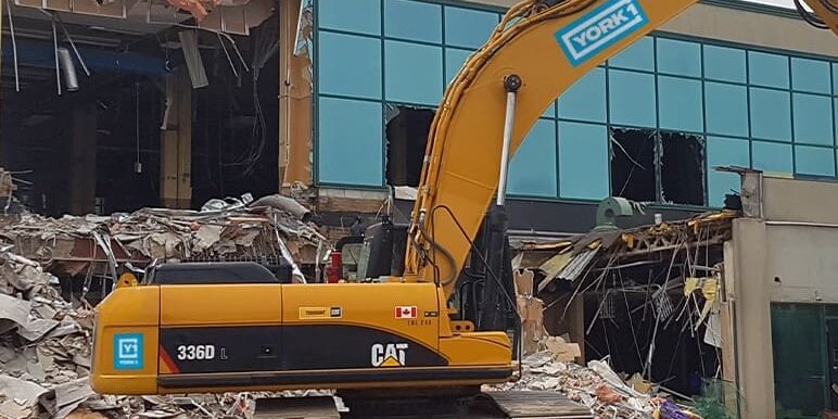 York1 excavator working on a building demolition