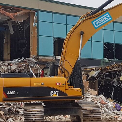 York1 excavator working on a building demolition